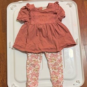 Girls Floral Legging Matching Set - Dusty Rose Top & Pink Floral Pants